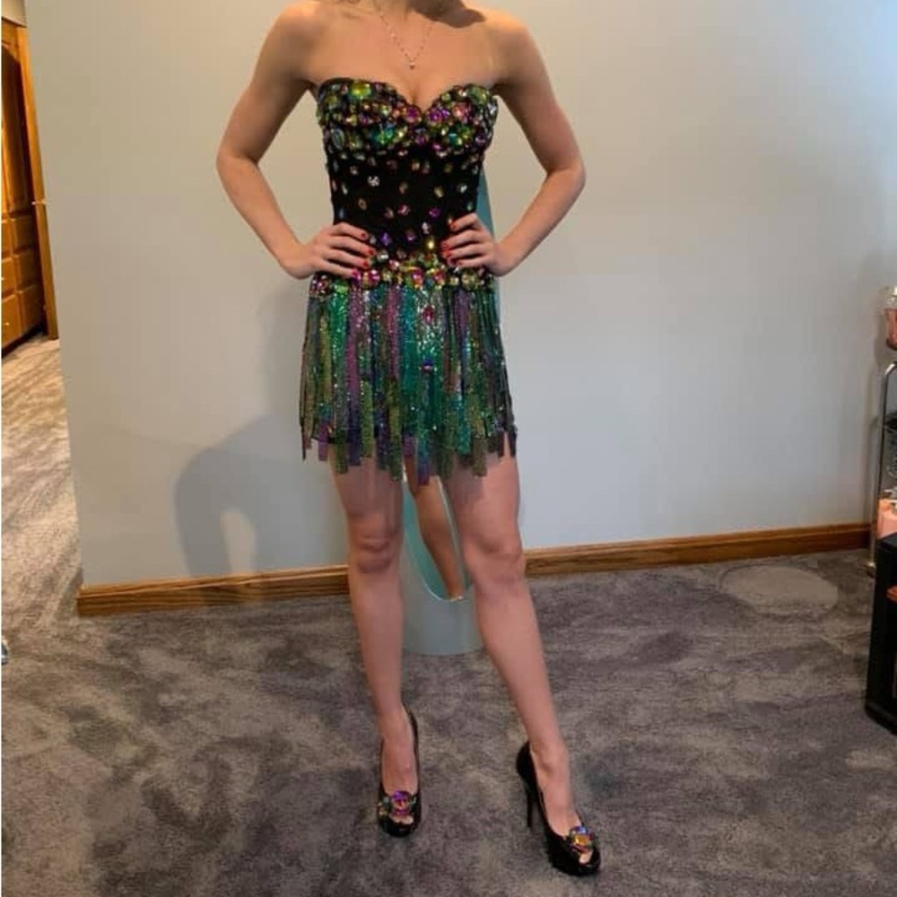 Sherri Hill Black and Multicolor Sequin Dress - Picture 7 of 8